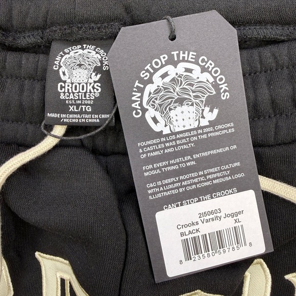 Crooks Castles Jogger Mens XL Varsity Black Logo Print Streetwear Urban NWT - Picture 5 of 7